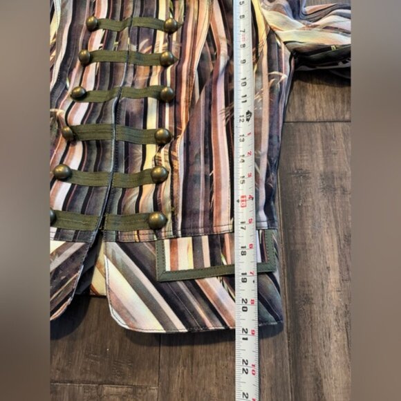 Alberto Makali- Green/Brown Bamboo Pattern-Hook Closure-Cropped Blazer Jacket - Picture 13 of 15